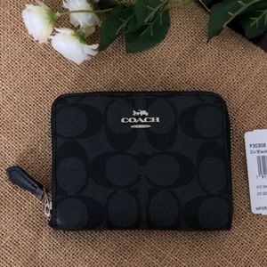 Coach Bags - COACH Zip Around Wallet Signature Black Silver Coach Bags - COACH Zip Around Wallet Signature Black Silver